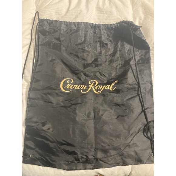 Crown Royal Drawstring Backpack Black Gold Zipper & Crown Royal Purple Bandana - Picture 2 of 9